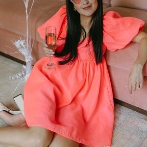 Organza Pink Baby Doll Bubble Sleeve Dress